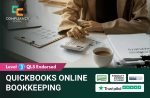 Person using a calculator and financial reports, representing QuickBooks Online bookkeeping and cloud-based accounting training.
